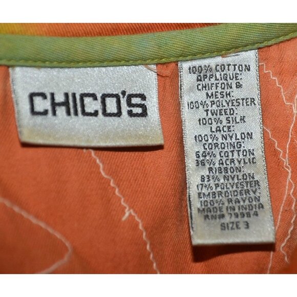 Chico's 3 US XL 16 Ladies Boho Art to Wear Jacket Pockets Embroidered Patchwork - Picture 9 of 10